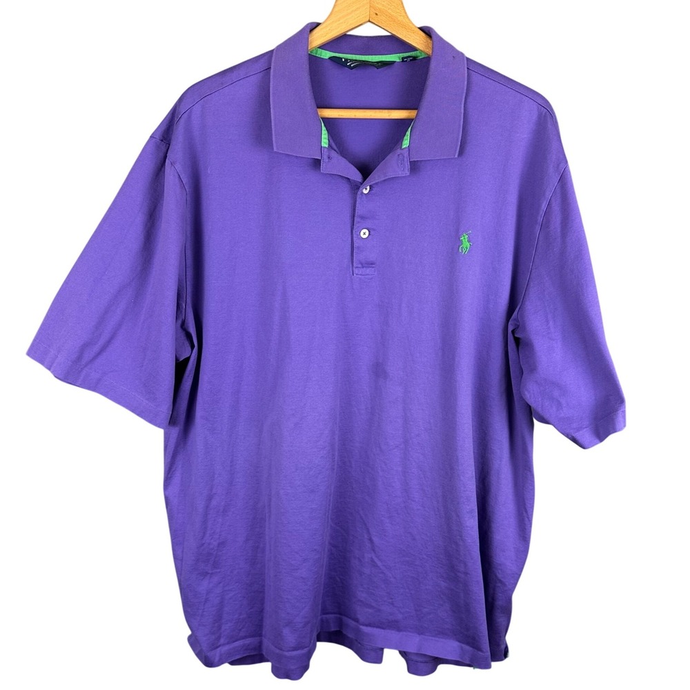 Polo Golf Ralph Lauren Purple Pima Cotton Polo Shirt Mens XXL Green Pony Logo